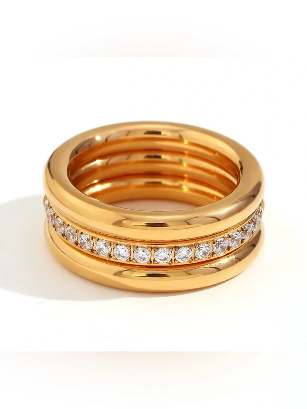 Gold Trio Stacking Cubic Zirconia Accent Ring Set - Women's Jewelry